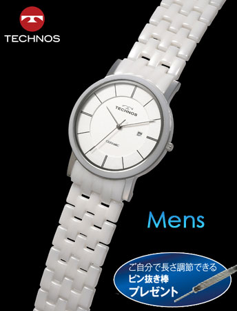 【在庫2点のみ！】TECHNOS（テクノス）セラミックウオッチ（ホワイト）(23-0569）[メンズ] e通販.com