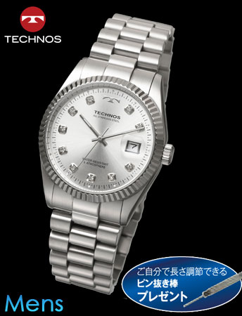 TECHNOS（テクノス）ラウンドデイト（シルバーベルトｘシルバー文字盤）（23-0579） e通販.com