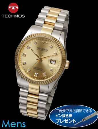 TECHNOS（テクノス）ラウンドデイト（コンビベルトｘシャンパン文字盤）（23-0580） e通販.com