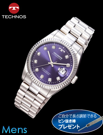 《美品》TECHNOS 腕時計 ネイビー セラミック ラウンド ビジネス