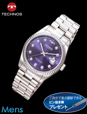 TECHNOS（テクノス）ラウンドデイト（シルバーベルトｘネイビー文字盤）（23-0652） e通販.com