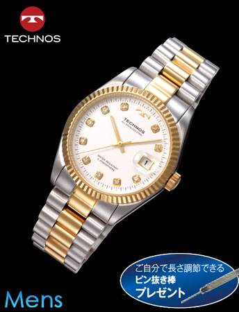 TECHNOS（テクノス）ラウンドデイト（コンビベルトｘホワイト文字盤）（23-0653） e通販.com