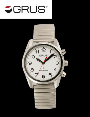 【男女兼用】GRUSボイス電波腕時計（伸縮メタルバンド）（ホワイトｘシルバー）（26-0484） e通販.com