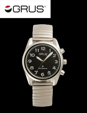【男女兼用】GRUSボイス電波腕時計（伸縮メタルバンド）（ブラックｘシルバー）（26-0485） e通販.com
