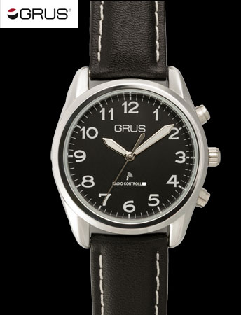 【男女兼用】GRUSボイス電波腕時計（革ベルト）（ブラックｘブラック）（26-0486） e通販.com