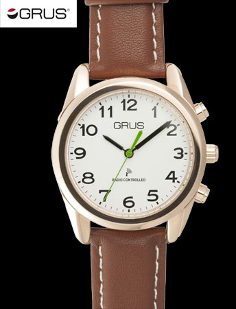 【男女兼用】GRUSボイス電波腕時計（革ベルト）（ホワイトｘブラウン）（26-0487） e通販.com