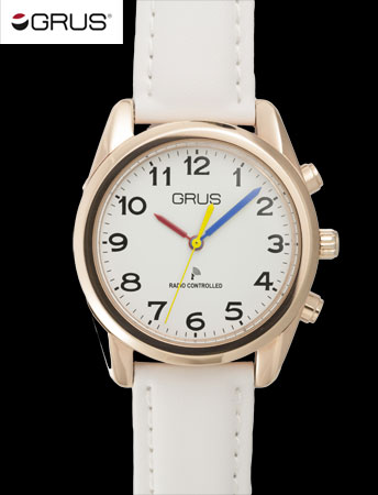 【男女兼用】GRUSボイス電波腕時計（革ベルト）（ホワイトｘホワイト）（26-0488） e通販.com